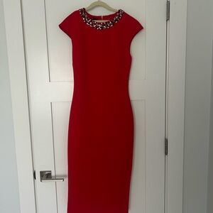 Ted Baker Elegant Red Dress with Embellished Neckline